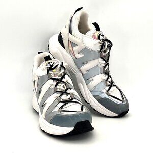 MICHAEL KORS Hero Mixed-Media Trainer Optic White Silver Sneakers Shoes 11M